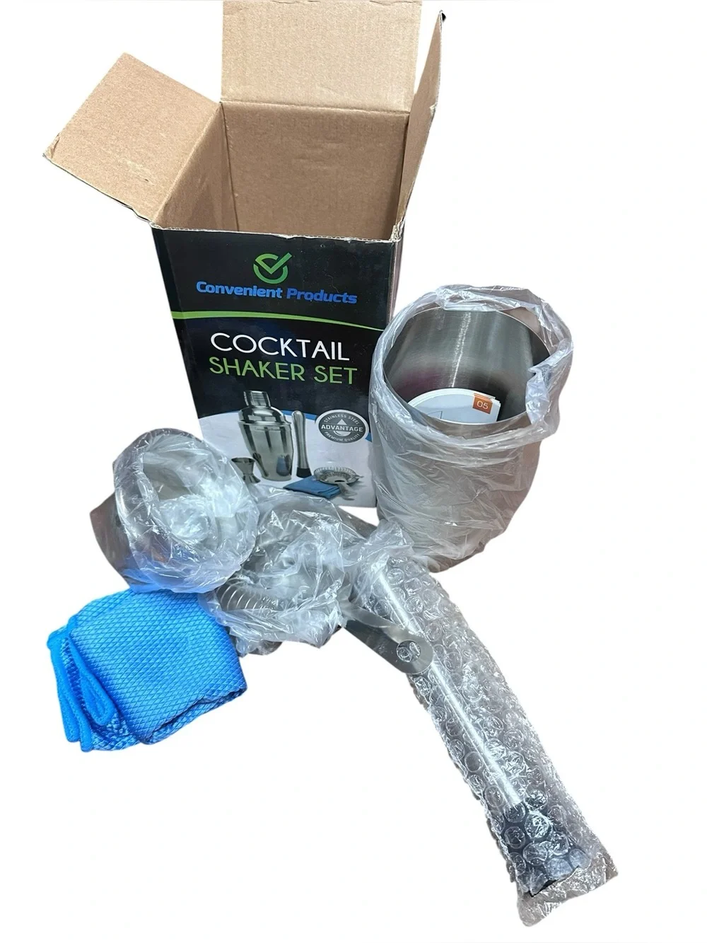 Convenient Products Stainless Steel Cocktail Shaker Set Bar Kit 24 oz‎ New